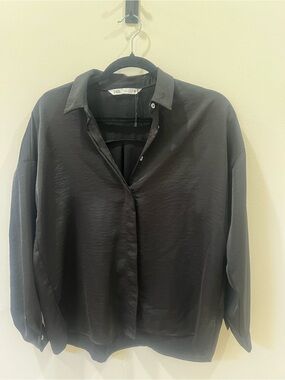 Zara Black Satin-Look Button Shirt